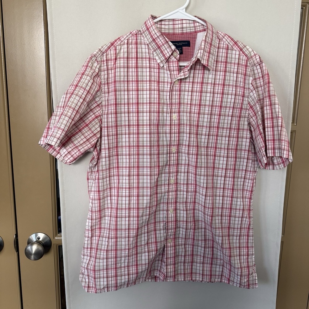 Banana Republic Men's Medium‎ Slim Fit Plaid Short Sleeve Button Up Shirt Collar - Picture 2 of 6